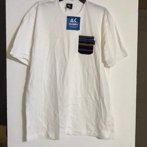 White T-Shirt with black,white,blue,green & purple Pocket. Brand New with tag.